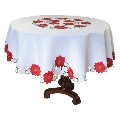 Holiday Poinsettia Embroidered Cutwork Tablecloth