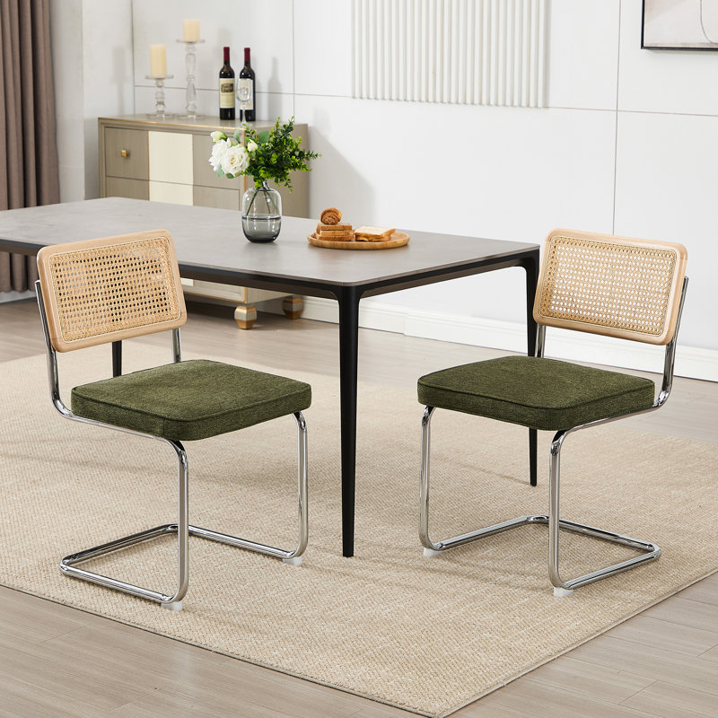 Crumley Upholstered Dining Chair, Chrome / Green Linen