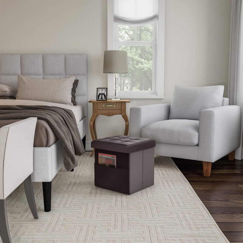 Repose-pieds avec rangement Charette de 15 po avec poche Charette - Repose-pieds pliant capitonné en similicuir de 15 po pour la chambre à coucher, le salon, le dortoir ou le véhicule récréatif