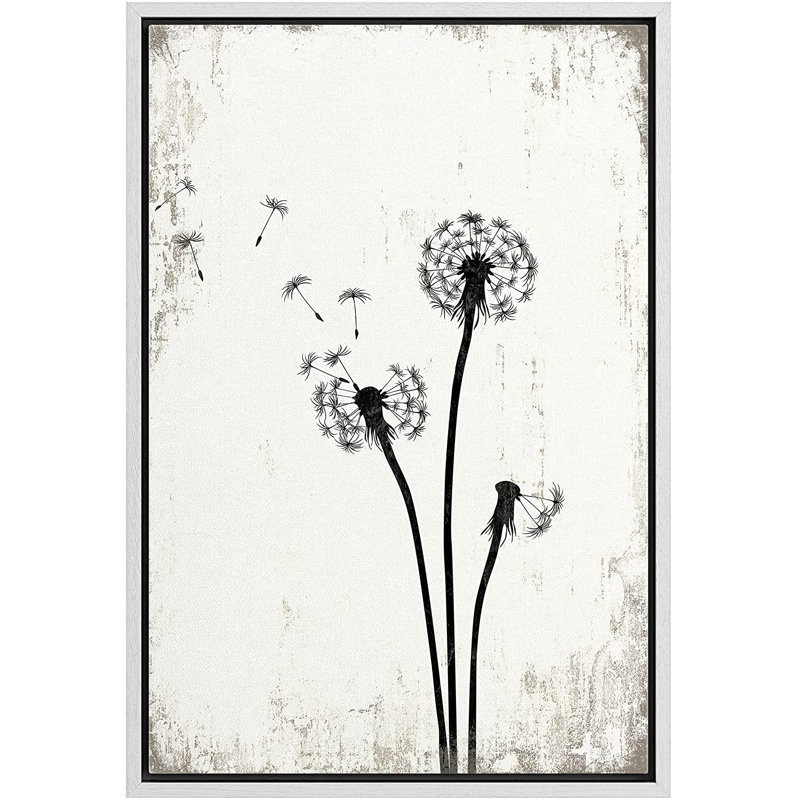 Pissenlit «Simple Whimsy Flying Dandelion, H 24 po x l 16 po, Toile encadrée, Blanc