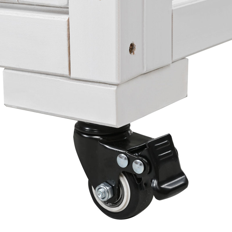 Mini Wood Cold Frame Potting Bench, Compact 2 Doors Garden Greenhouse with Wheels, White