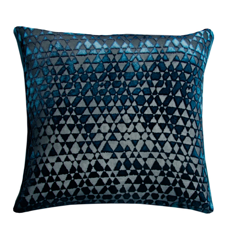 Triangles Square Velvet Pillow Cover & Insert, 20" x 20", Cobalt Black