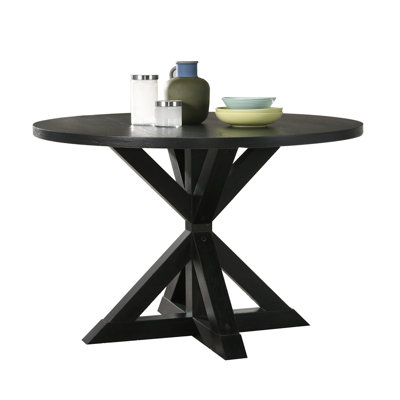 Table noire avec base à chevrons croisés - Design élégant 48 po x 31,5 po, 1,5 po d'épaisseur en placages de chêne et en bois massif d'ingénierie