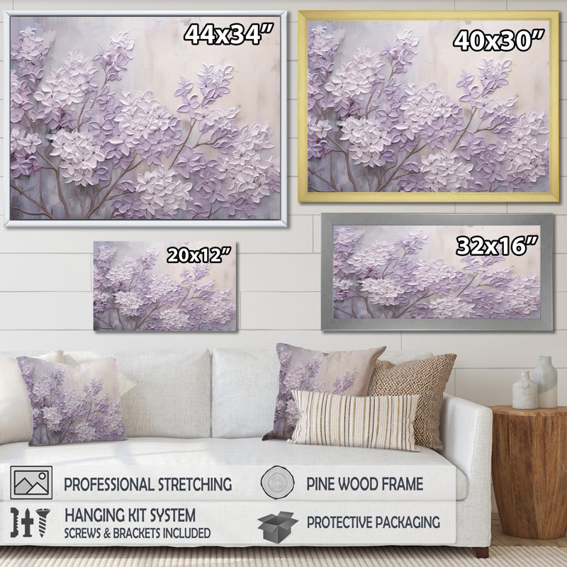 Blooming Lilac Melody I - Lilacs, art mural encadré, Reproduction avec cadre flottant, H 16 po x l 32 po, Noir