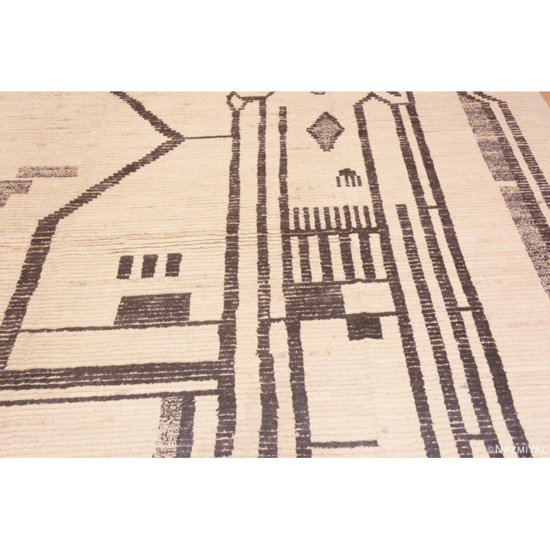 Tapis moderne à motif primitif abstrait One-of-a-Kind