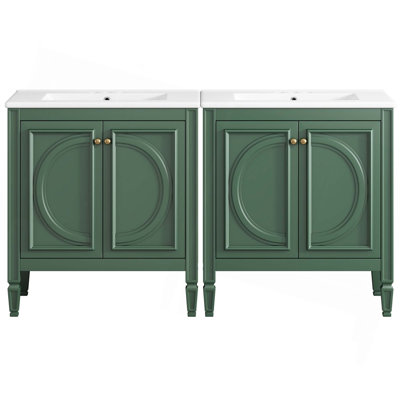 Ensemble de meuble-lavabo 60 po avec lavabo double 60 po, lavabo en céramique, portes à fermeture en douceur avec tablette, tiroir de rangement