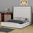 Tall Headboard Upholstered Bed With Vertical Striped And Wingback Design