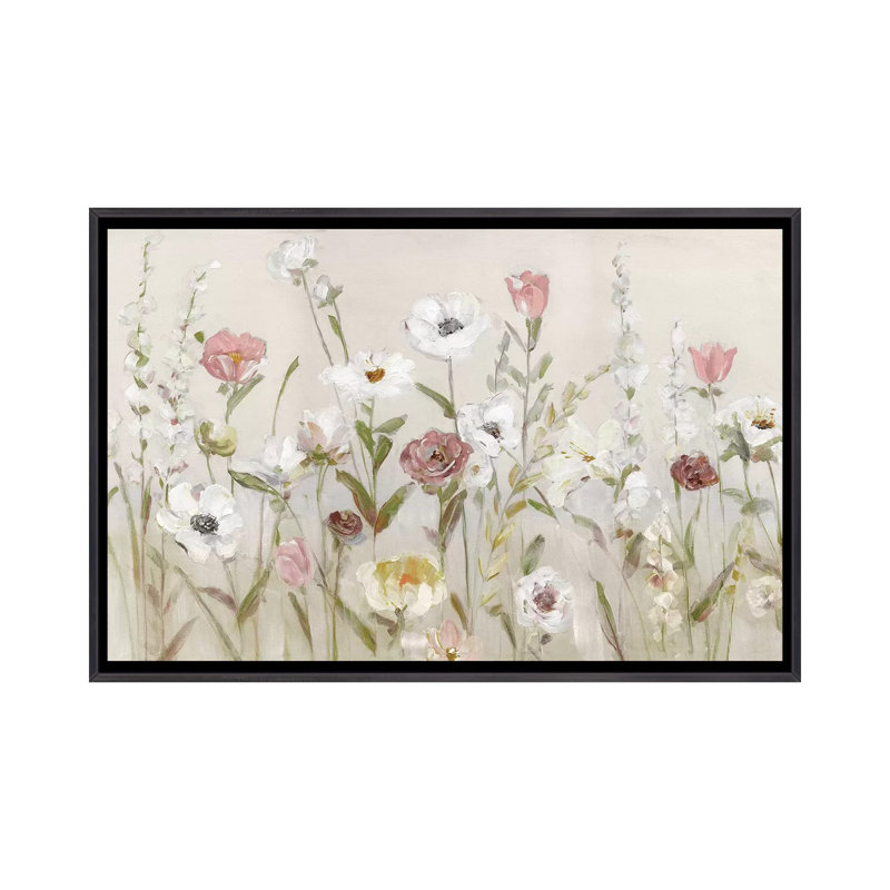 «Bloomin Around» par Sally Swatland, impression, Toile encadrée flottante noire patinée, H 18 po x l 26 po x P 1,5 po, Non