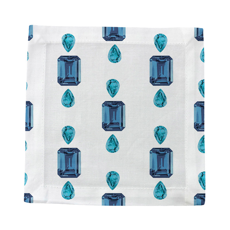 Gem Sapphires Cotton Sateen Cocktail Napkins, White