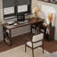 Noyer foncé + bureau en bois massif en forme de L noir + fer-659130311-659130312