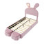 Lit plateforme simple tapissier avec oreilles dessinées et tête de lit rose clair
