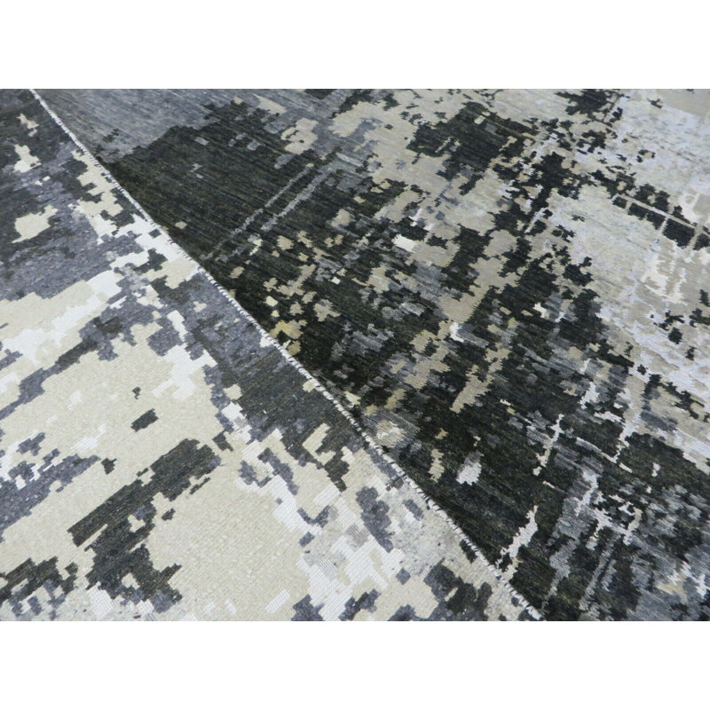 Tapis oriental moderne noir et gris noué à la main 10 pi 3 po x 14 pi 2 po AB6CF82FCC4A45CB95C287BB6B4CFF7D