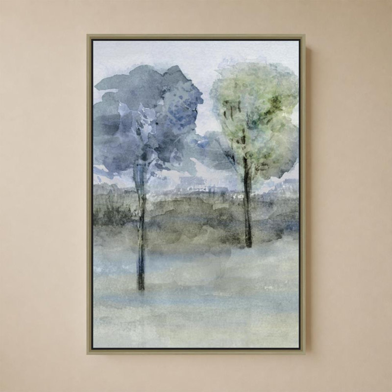 Meadow Debruce I par Val Rhodes - Graphisme sur toile, H 36 po x l 24 po, Cadre flottant biseauté, Champagne