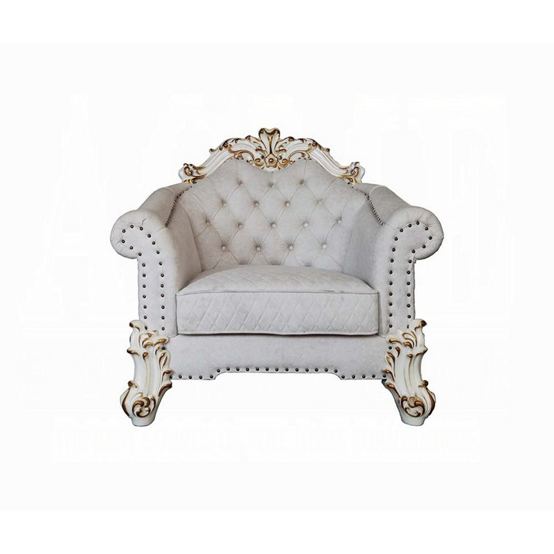 Fauteuil capitonné H 48 po Haskard, Beige, Tissu beige