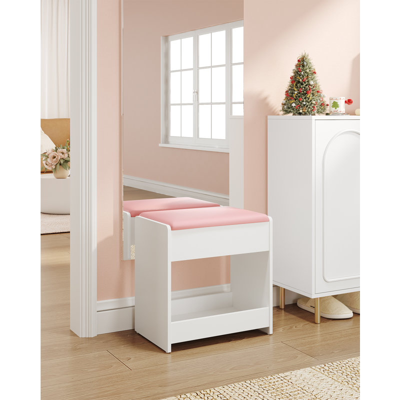 Dressing Table Stool, Soft Padded Vanity Stool, Makeup Chair with Non-Slip Foot Pads for Dressing Room, Bottom Storage, Bedroom, Entryway