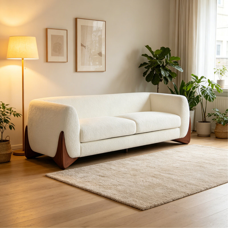 Canapé 82 pouces Boucle Sherpa, Tissu beige