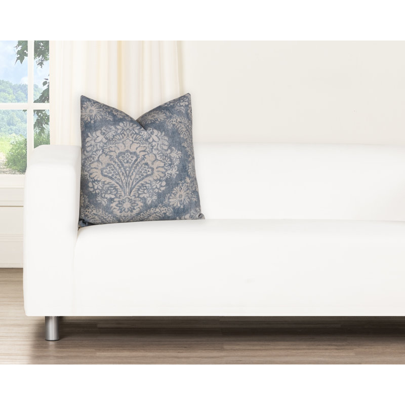 Coussin 100% coton Magnolia Home Fashions, H 22 po x l 22 po, Polyester, Bleu damassé 2