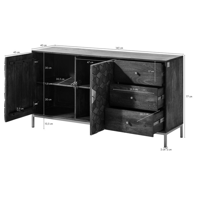 DIAMOND Solid Wood 145cm W 3 - Drawer Chest of Drawers, Gray oiled