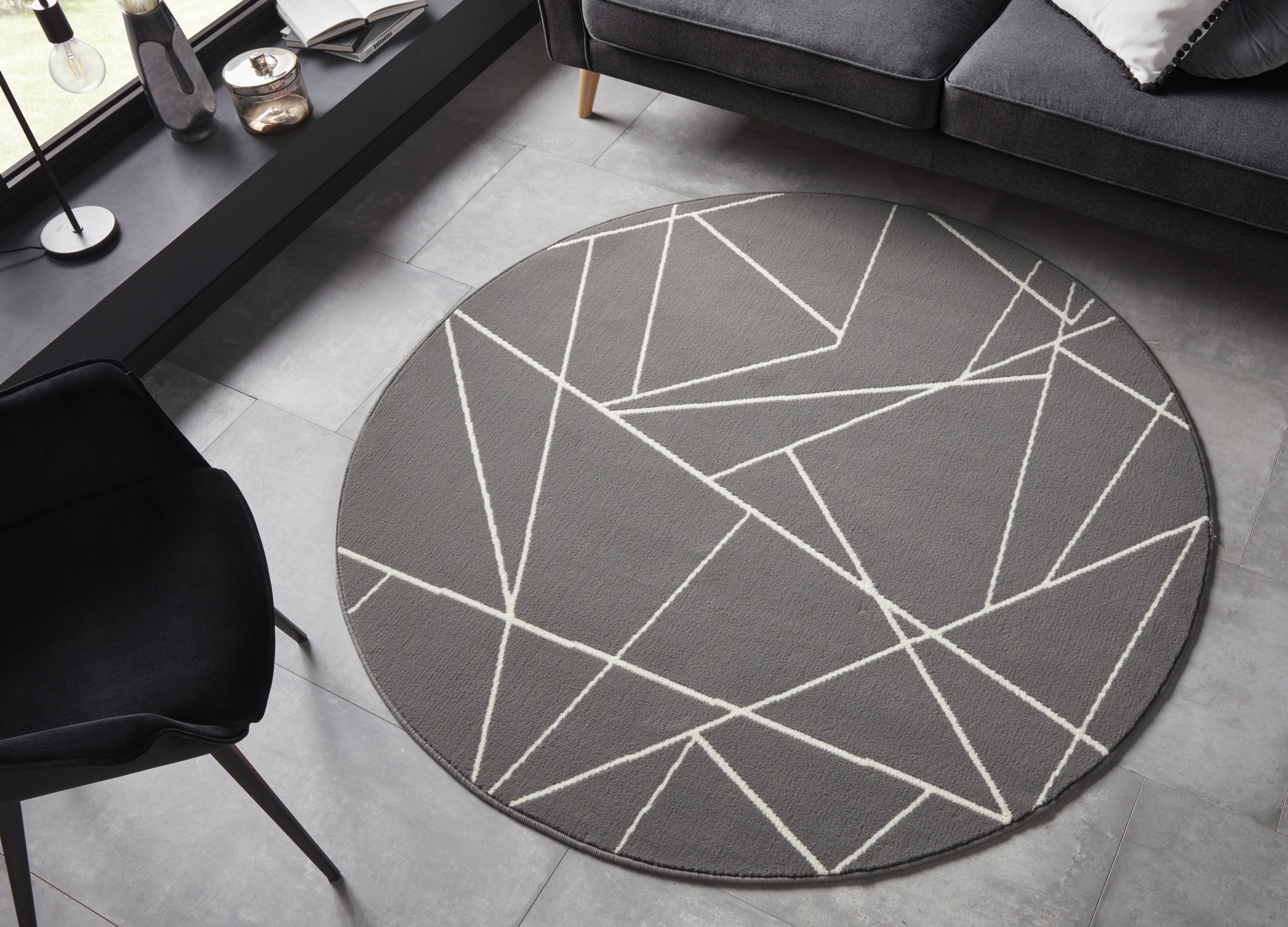 Isabelline Shard Kurzflor Teppich Rund - Runder Geometrisches Muster für  Wohnzimmer, Schlazimmer - Creme Grau & Bewertungen