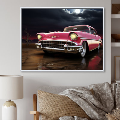 Conception élégante d'une voiture rétro rouge des années 1950 I sur toile