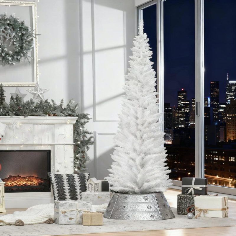 Mince arbre de Noël artificiel de 6 pi avec des branches réalistes et un assemblage facile pour une décoration festive, Blanc