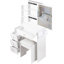 29.2" Small Size Left Bedside Cabinet Vanity Table + Cushioned Stool, 2 Ac+2 Usb Power Station, Hair Dryer Bracket, Extra Large Touch Control Sliding Led Mirror, Tri-Colour Switching, Brightness Adjust-295352625