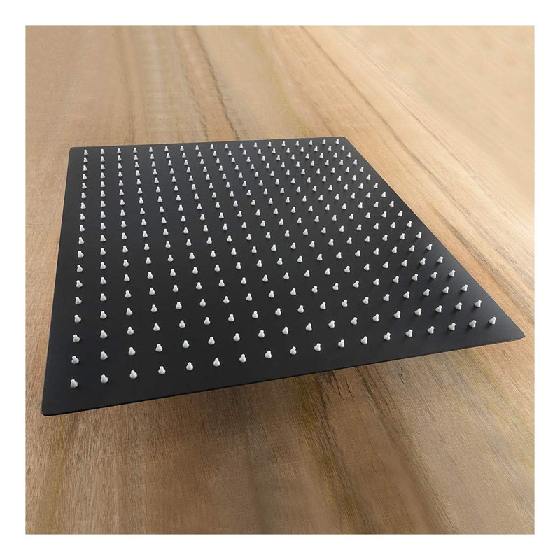 Pommeau de douche carrée de 40 cm (16 po), acier inoxydable noir mat, jet pluie haute pression, fixation murale ou plafond universelle