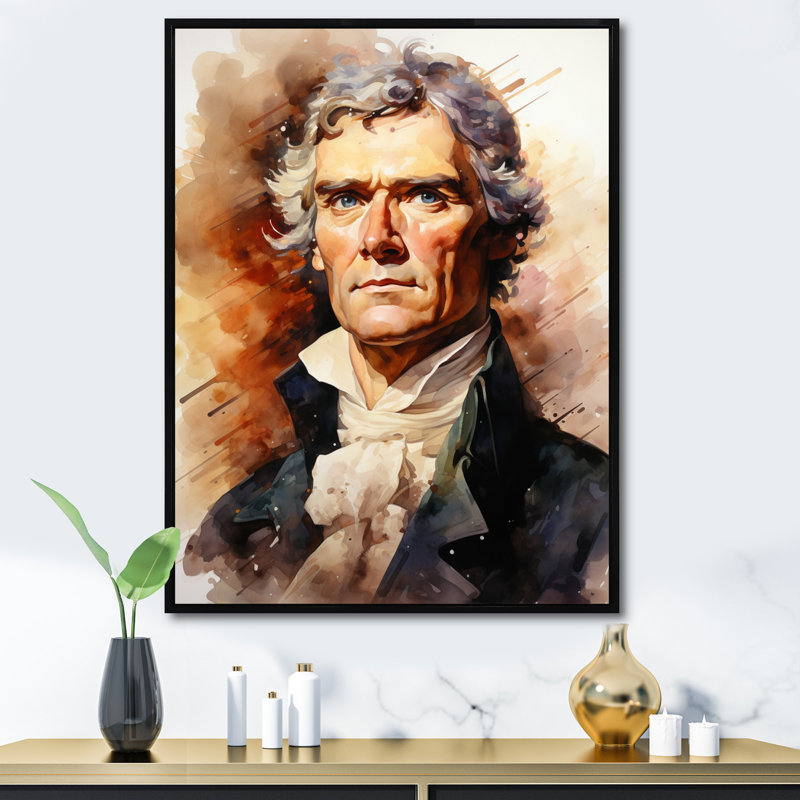 Thomas Jefferson, président, impression sur toile, 32" H x 24" W, Cadre flottant noir
