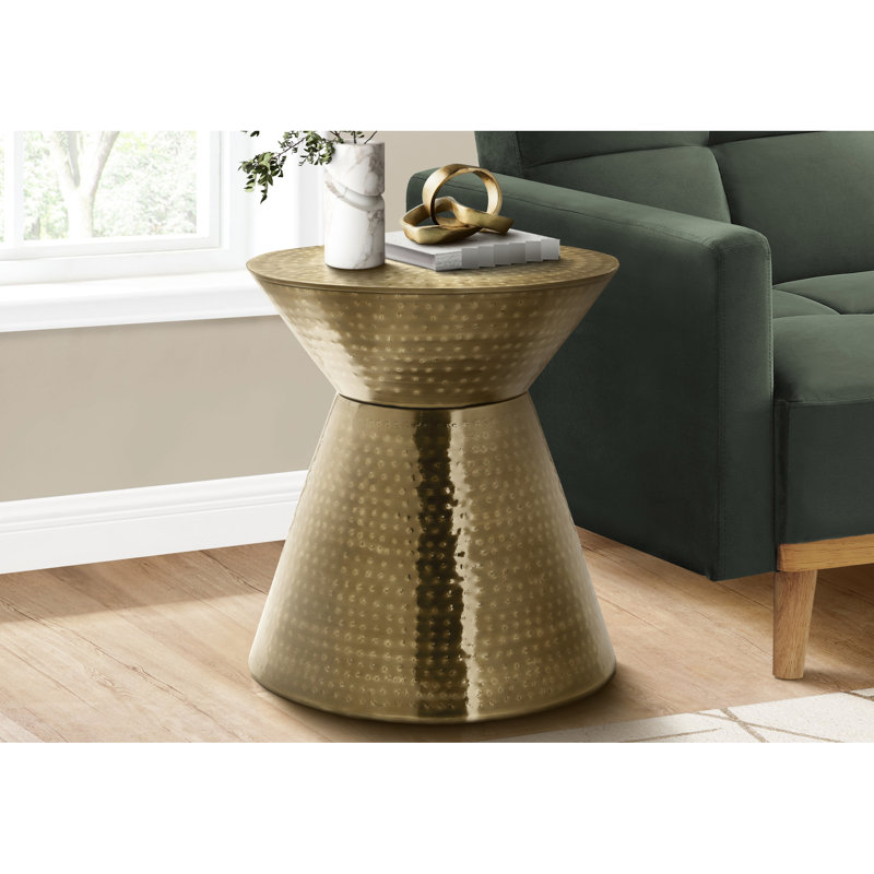 Table d'appoint Contemporary - Tambour en métal doré de 22 po de hauteur pour chambre à coucher, salon et style moderne