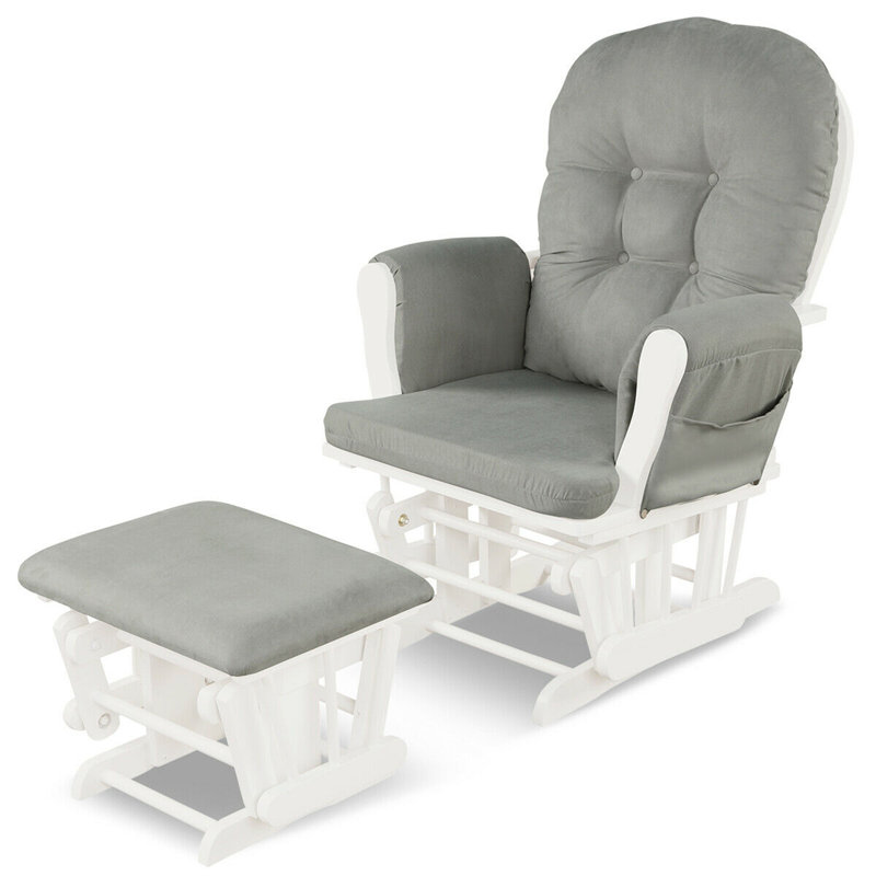 Chaise berçante avec repose-pieds Bahrudin Harriet Bee, Gris clair, Blanc