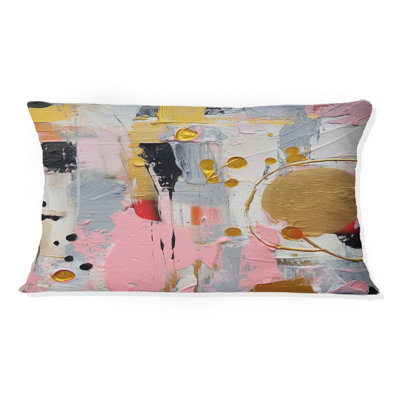 Coussin décoratif imprimé géométrique rose et gris III