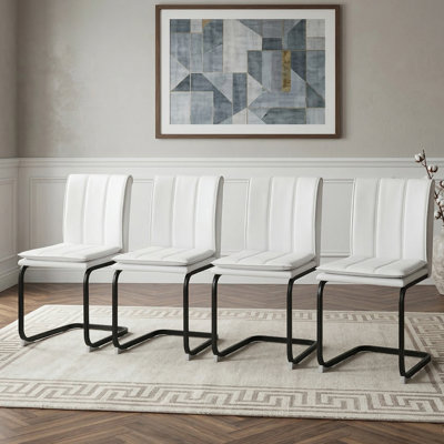 Ensemble de 4 chaises de salle à manger en porte-à-faux en cuir de polyuréthane noir et noir 16,93 "(ensemble de 4)
