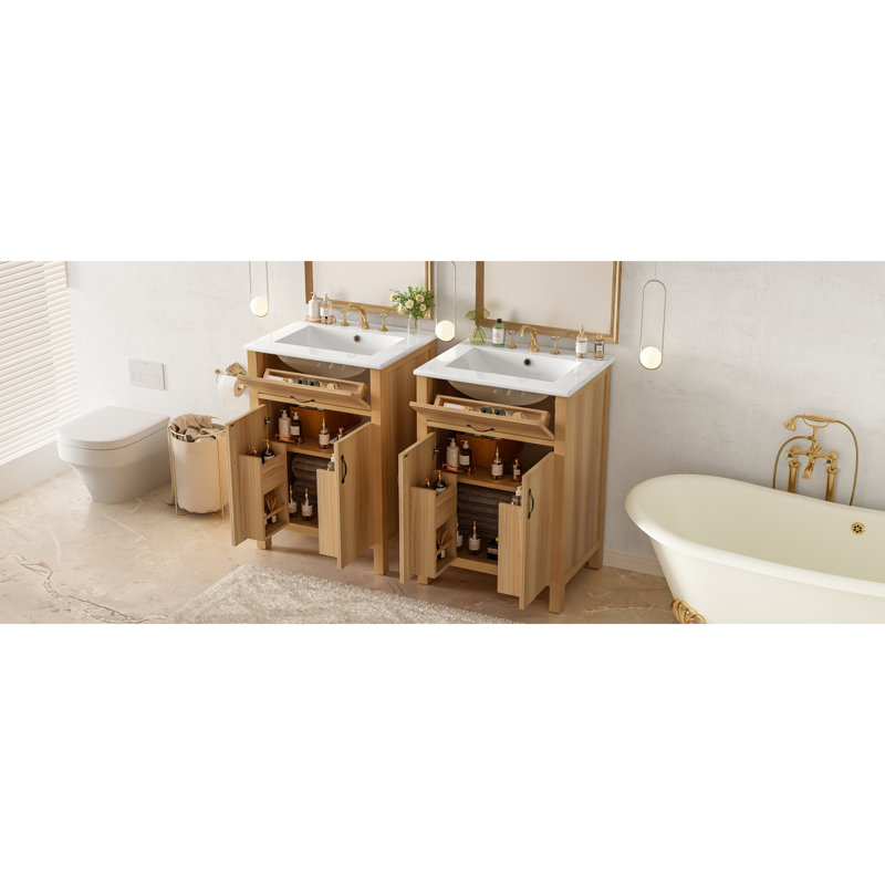 Meubles-lavabos spacieux avec rangement (incluant le meuble et le lavabo), 48 pièces, style moderne en bois, pour maison.