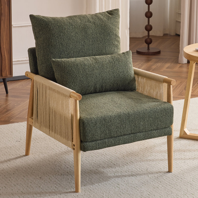 Masson Chenille Accent Chair Armchair With Pillow, Green Chenille