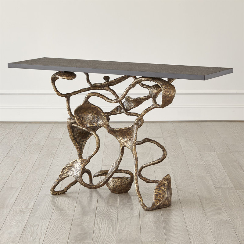 Drift Faux Bronze and Textured Black Marble Rectangular Console