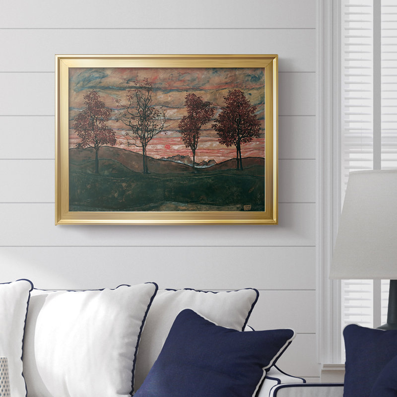 Quatre arbres (Vier Bäume) - Egon Schiele - Toile tendue avec châssis, 1917, Framed Canvas, 18.5x24.5, Doré