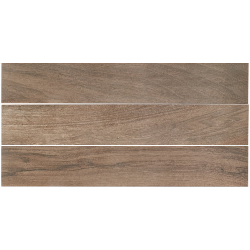 Tuile de mur et de plancher en bois de porcelaine 8 po x 47 po Basswood, Noyer