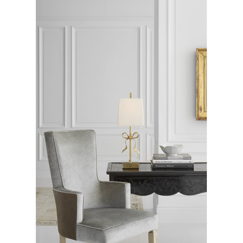 kate spade new york Ellery Gros-Grain Bow Table Lamp, Soft Brass, Cream