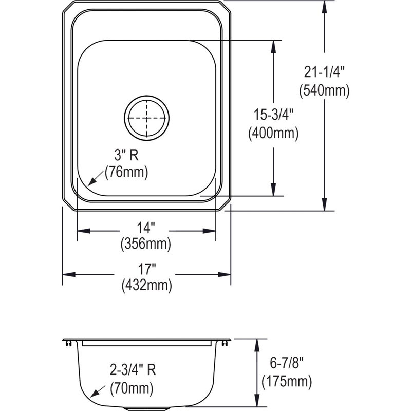 Celebrity 17" L x 21" W Drop-In Kitchen Sink, 3 hole