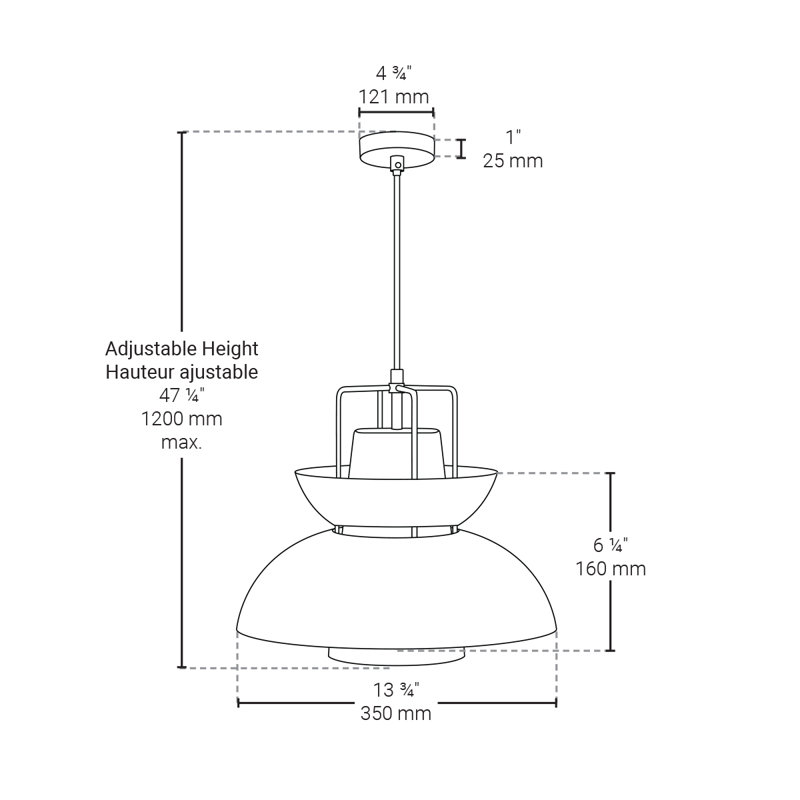 Luminaire suspendu en dôme 1 lumière unique Burhan, Acier brossé