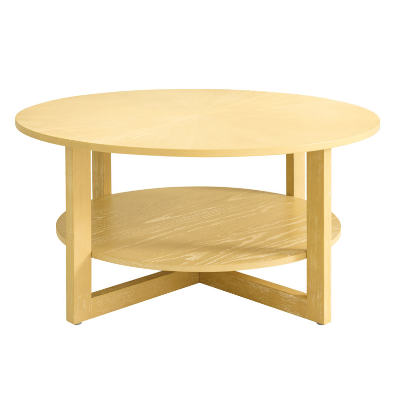Table basse ronde de salon avec tablette de rangement à 2 niveaux, Beige