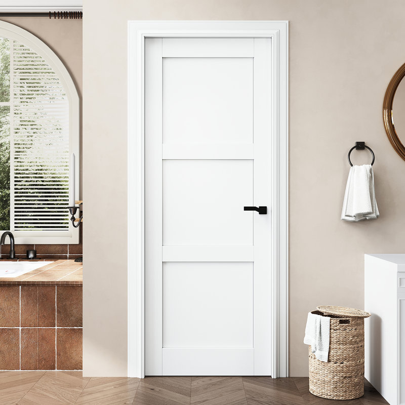 Porte standard en bois massif à 3 panneaux avec base apprêtée sans trousse de quincaillerie, 30 po x 80 po