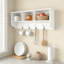 Portemanteau mural blanc avec 4 crochets doubles et tablette de rangement en bois-311198923