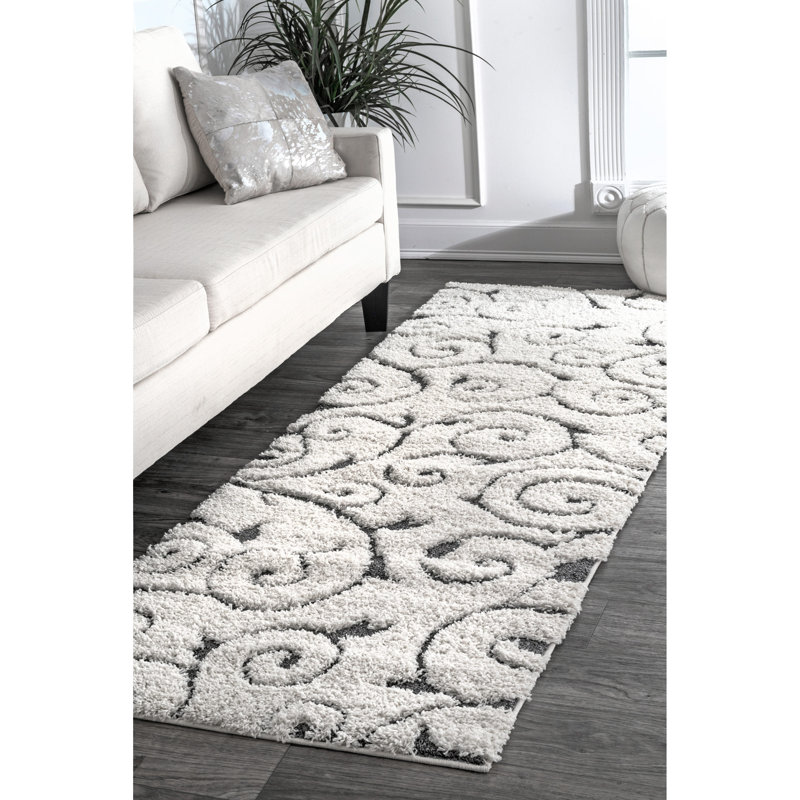 Tapis beige à motif floral Nichole, Tapis de couloir 2 pi 8 po x 8 pi