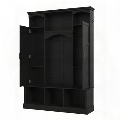 Hall Tree With Storage Bench, Entryway Coat Rack With Cabinets And Hooks, Arched Display Shelf Design, Contemporary Minimalist, Entryway