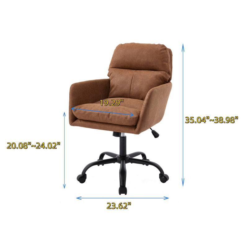 Adjustable Height Office Chair With Synthetic Pu Leather, Brown