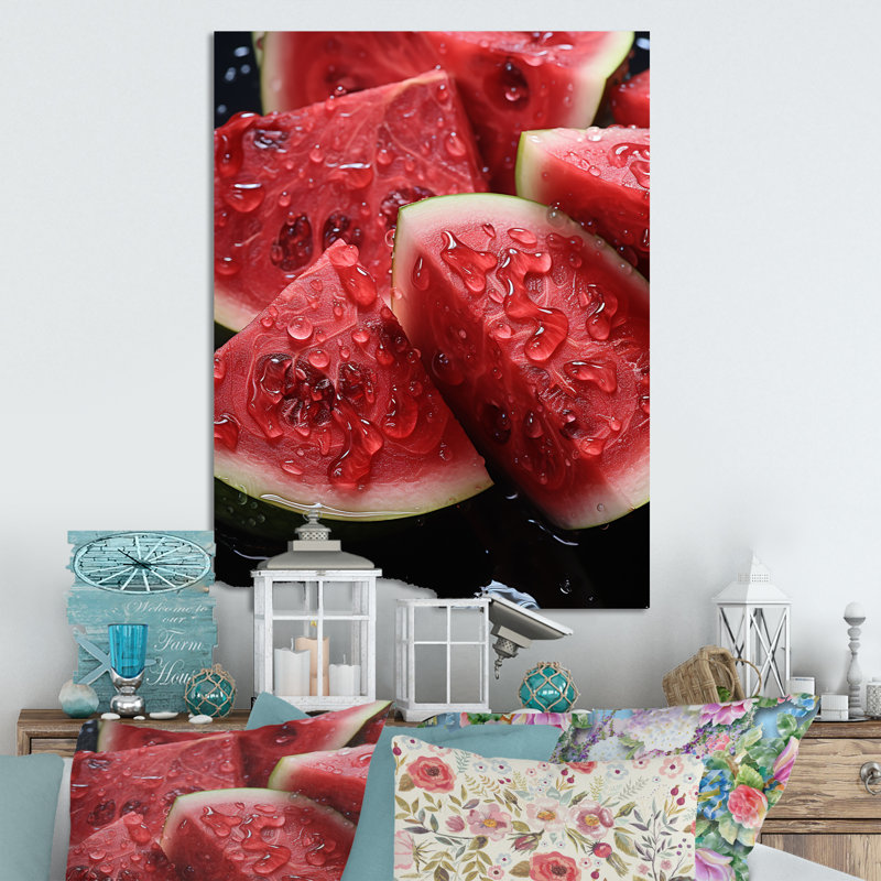 Whimsy pastel rose pastèque II - fruits, art mural en métal, H 20 po x l 12 po x P 1 po