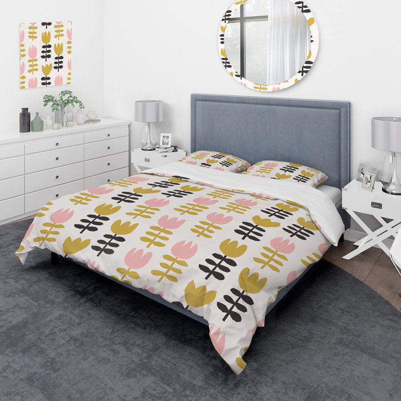 Ensemble de housse de couette jaune et vert pastel rétro I - polyester microfibre