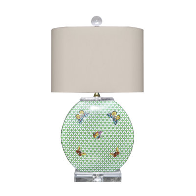 PORCELAIN GREEN FISH SCALE MOON VASE LAMP