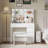 Vanity,Makeup Vanity Desk Set With Mirror Light,Dressing Table Storage Lots With Power Strip,3 Lighting Modes With Adjustable Brightness,37 Inches (White With Stool)